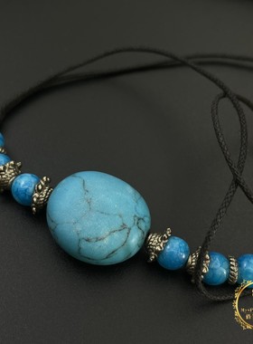 美国进口天然绿松石原矿无优化圆珠vintage中古复古项链Y11