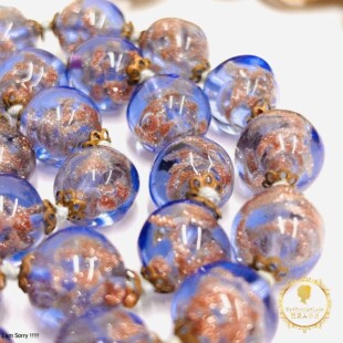 vintage古董意大利穆拉诺蓝紫色金沙琉璃大珠子海外中古复古项链