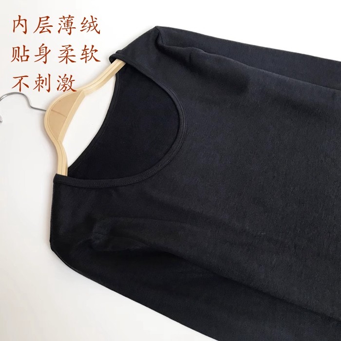 包邮 女圆领打底衫 中厚秋衣发热保暖上衣 内层拉绒女保暖内衣