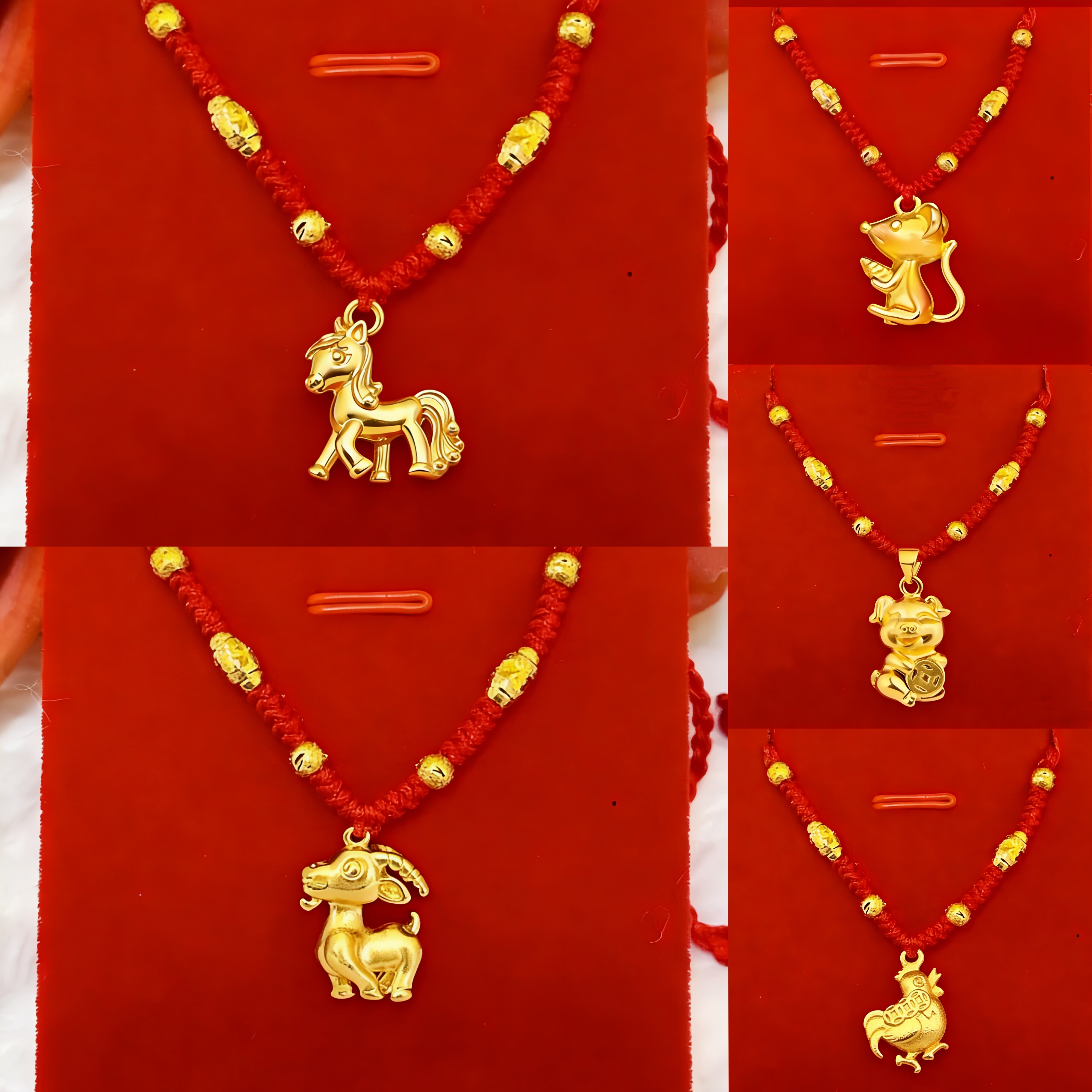 越南沙金十二生肖马吊坠男女款仿黄金色本命年红绳项链大人儿童款