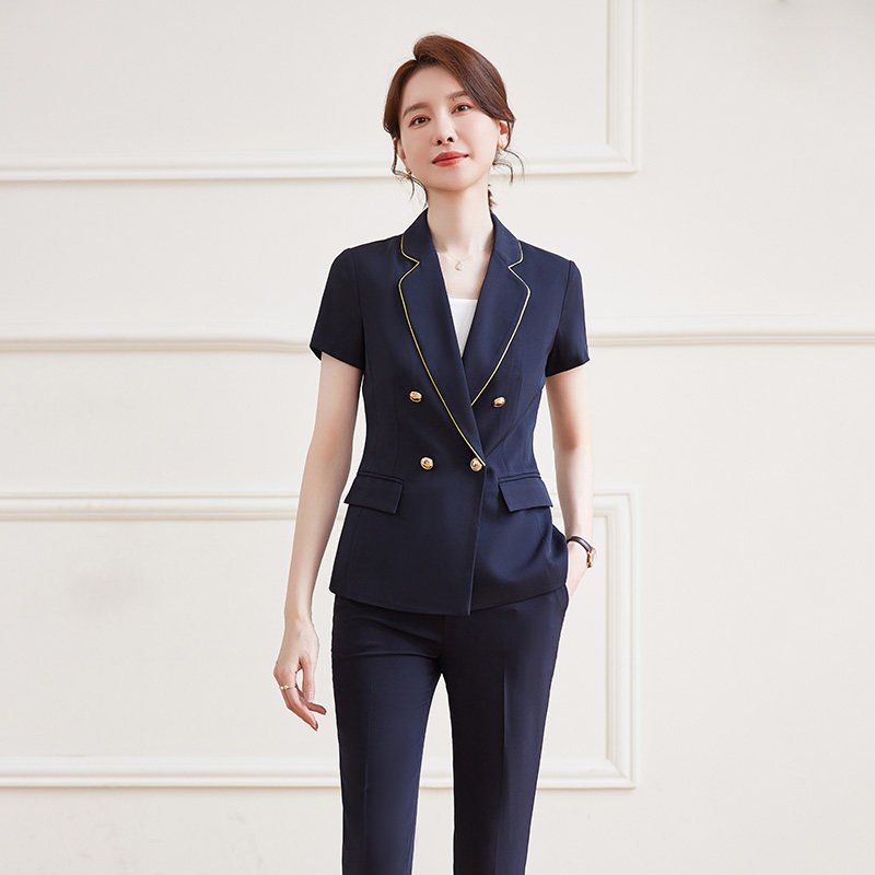 诗璐雅职场通勤西装套装气质女神范高端会所金店工作服女短袖薄款