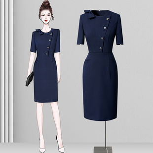 职业连衣裙女夏季时尚修身气质高级感前台接待工作装美容院工作服