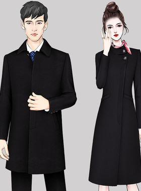 职业毛呢大衣女冬季中长款加棉加厚工作服售楼部物业客服工装外套