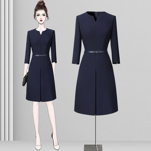 职业连衣裙女春夏气质修身酒店前台接待工装柜姐导购珠宝店工作服