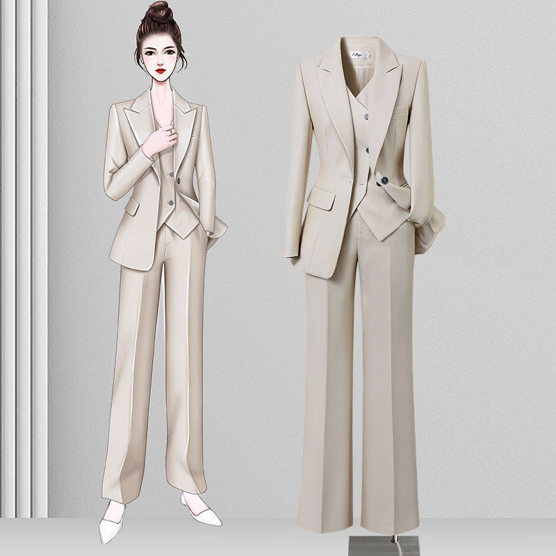 高级感西装套装女春秋正式场合商务通勤正装职业马甲阔腿裤三件套