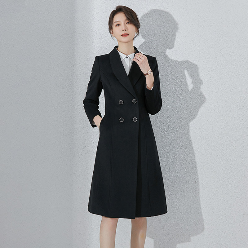 诗璐雅西装领羊毛呢大衣女冬季职业双排扣售楼部银行珠宝店工作服