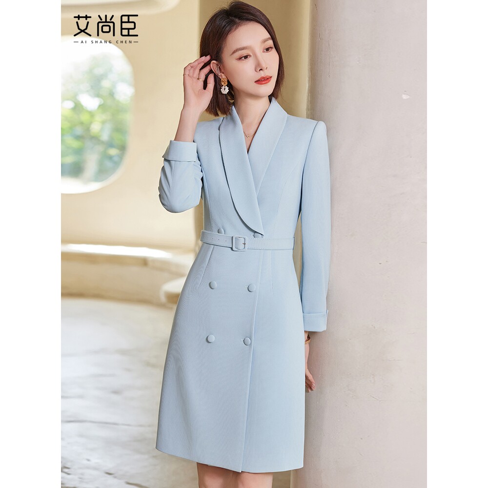 高级感蓝色西装连衣裙女春季2024新款时尚职业装气质女神范套装裙