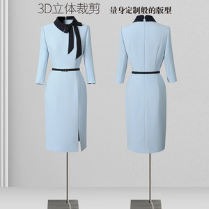 职业连衣裙春秋气质收腰时尚洋气客服前台工装美业美容院工作服女