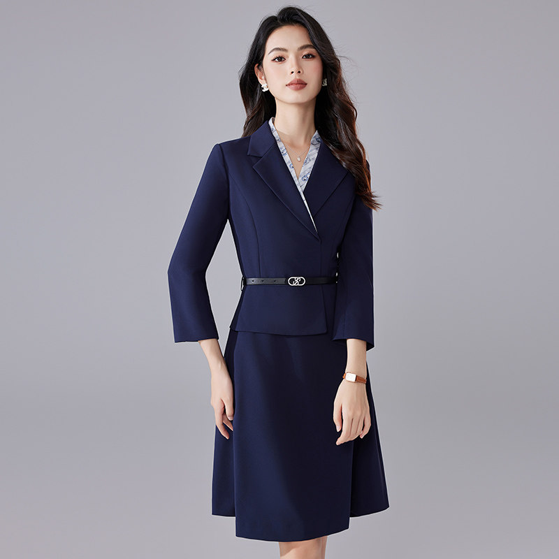 诗璐雅西装领连衣裙女秋季商务气质通勤拼接假两件职业裙2026新款