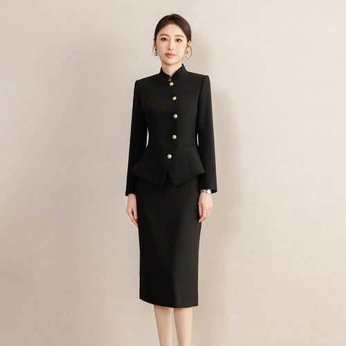 钟老板 2026新中式黑色西装套裙女小众设计感通勤商务正装两件套