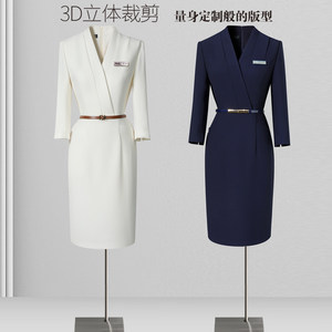 七分袖职业连衣裙气质收腰医美美容院前台工装柜姐珠宝店工作服女