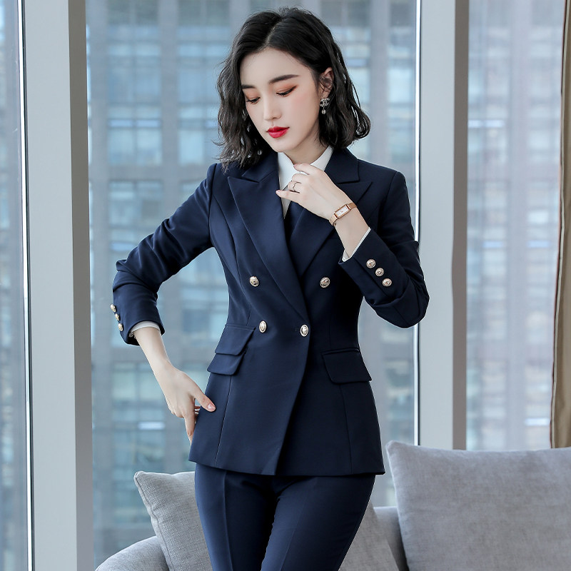 诗璐雅通勤职业装气质秋冬双排扣修身西装外套女物业酒店经理工装