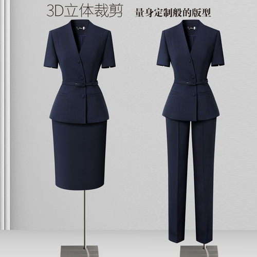 短袖西装套装女夏薄款职业装酒店前台工装案场客服金店工作服气质