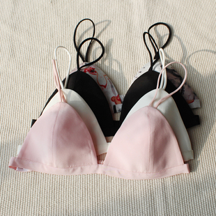 别菲100%桑蚕丝三角杯文胸内外双层真丝细肩带性感内衣法式 无钢圈