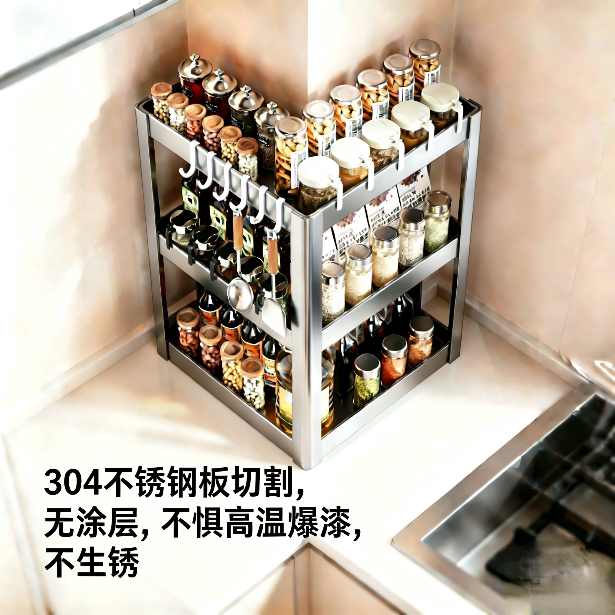 厨房调料置物架不锈钢窄款调味品罐架台面小型油盐酱醋台式收纳架
