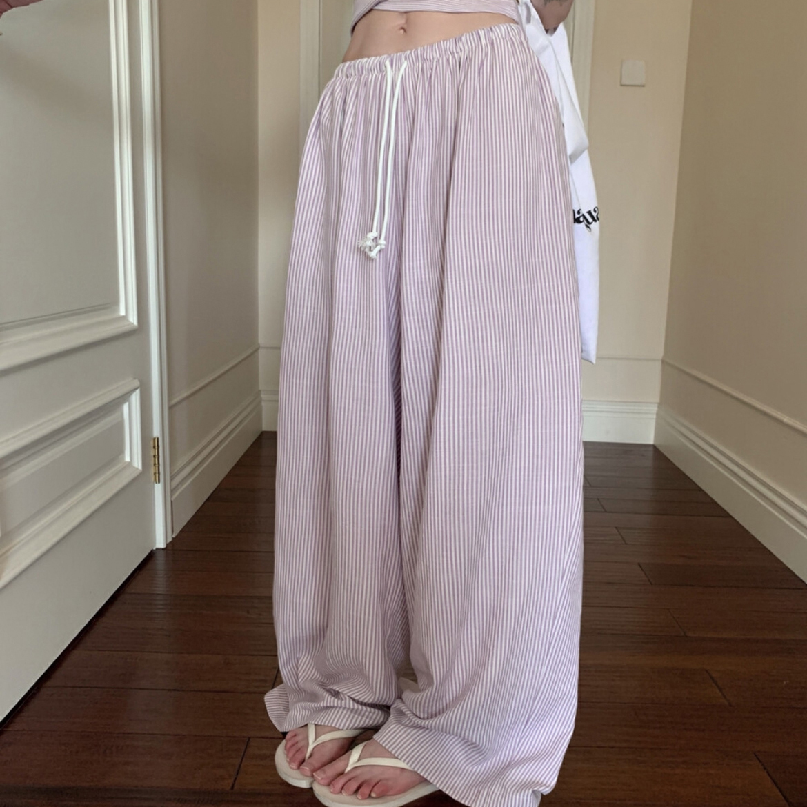 HOLDER慵懒甜美条纹休闲阔腿裤女