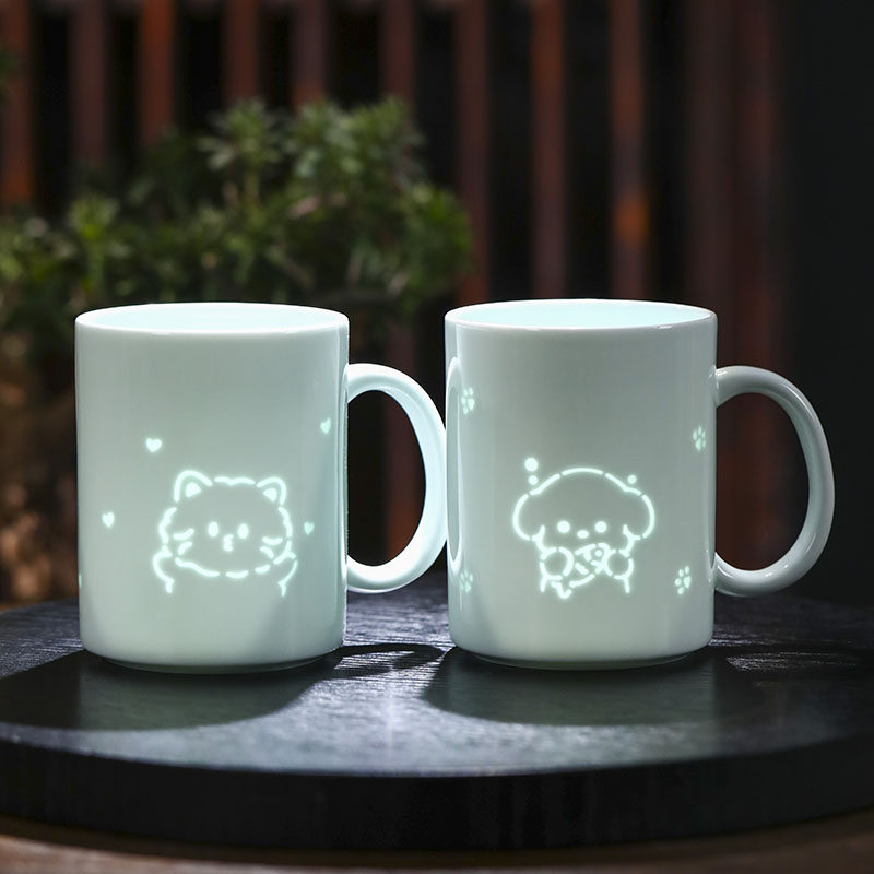 景德镇陶瓷杯青釉玲珑马克杯高颜值咖啡杯情侣杯办公室家用喝水杯,餐饮具,马克杯,淘宝优惠券,粉丝福利购,淘宝优惠卷