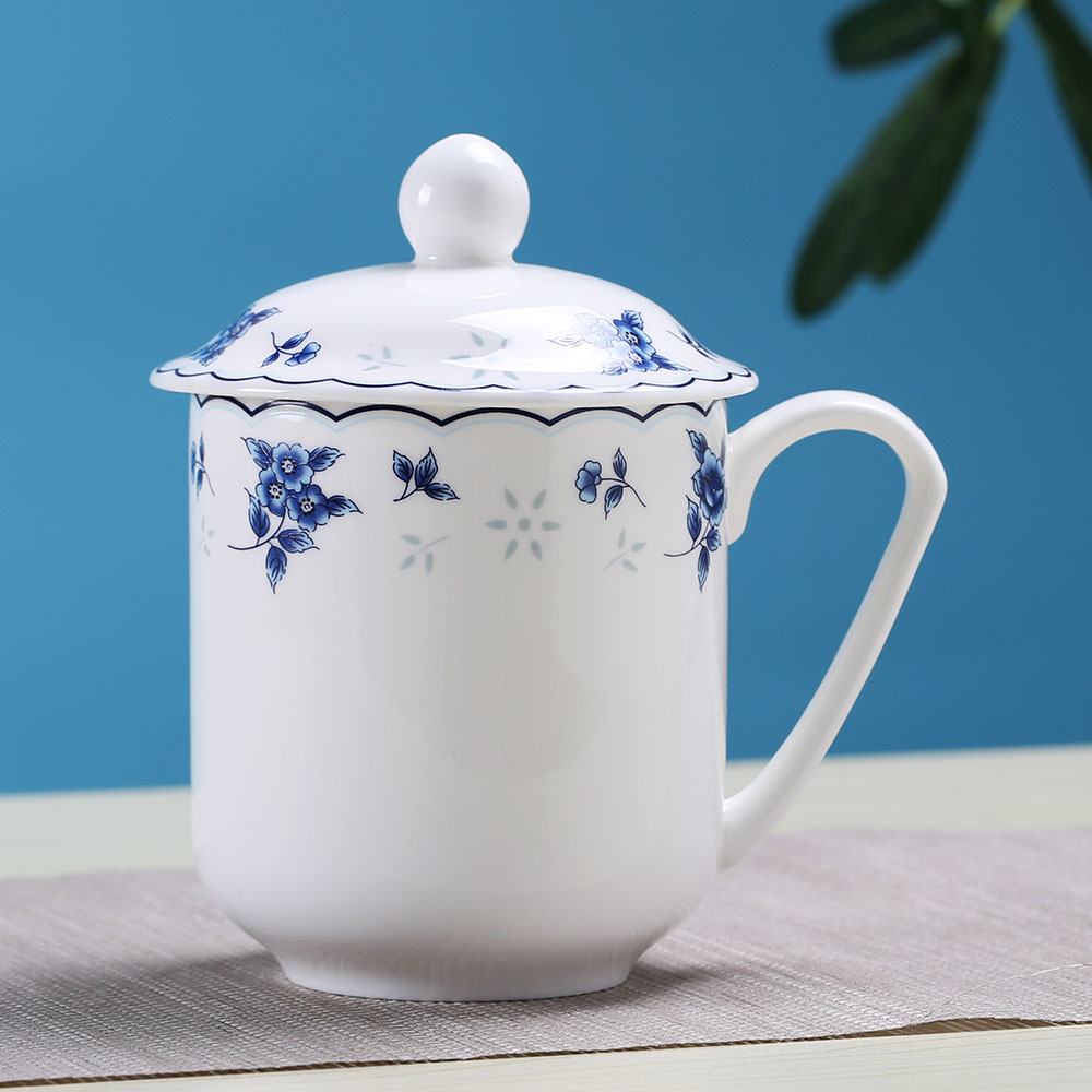 茶杯玉蝶陶瓷杯子办公会议杯骨瓷