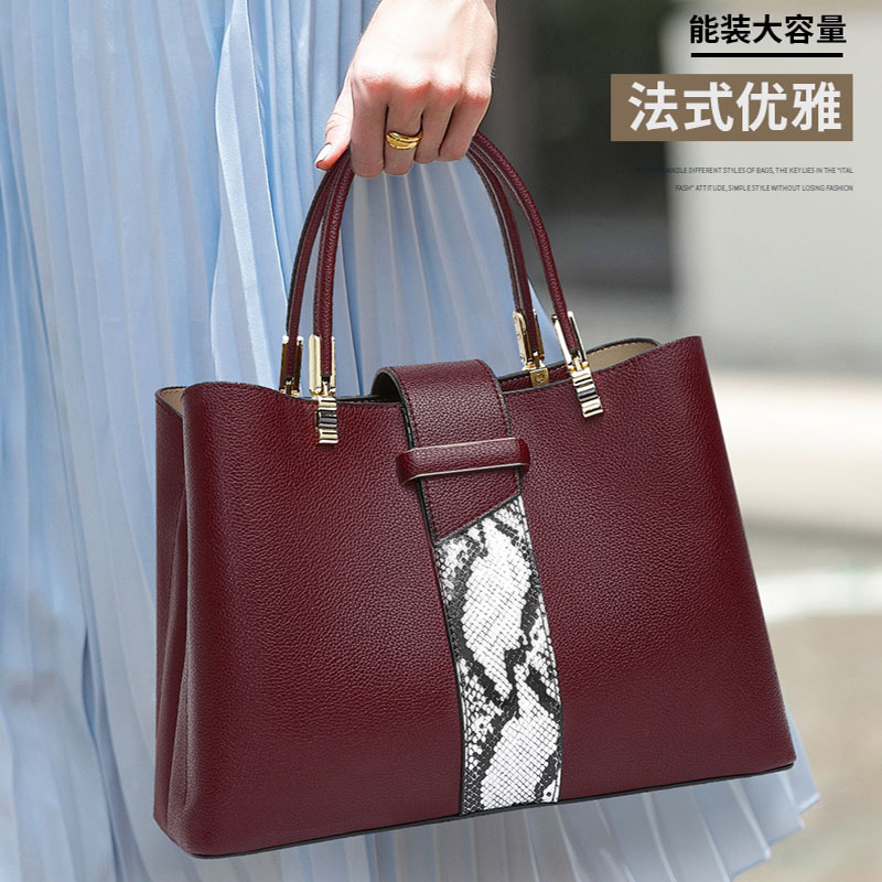 手提包真皮女包蛇纹时尚复古斜挎单肩包大容量妈妈包新宴会结婚包