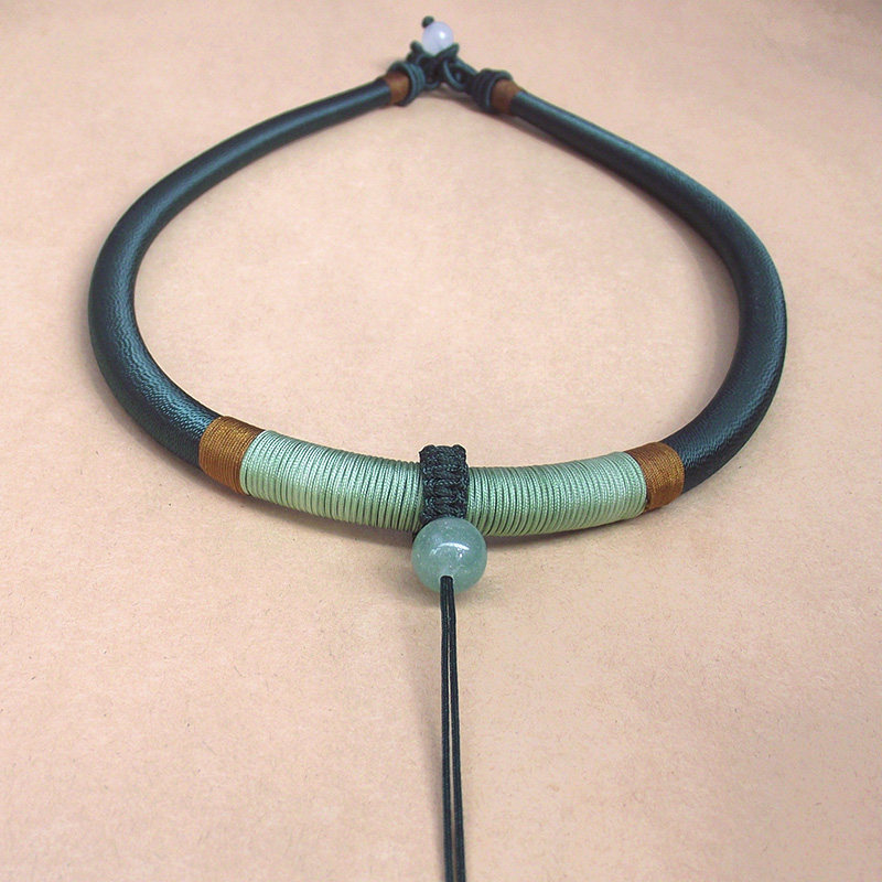 深蓝色锁骨项链绳子女士挂件绳领带结翡翠玉佩挂绳吊坠绳粗犷颈圈