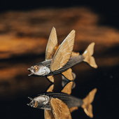 吾蟲原创设计飞鱼胸针白铜镀金海洋生物帽针徽章复古文艺情侣配饰