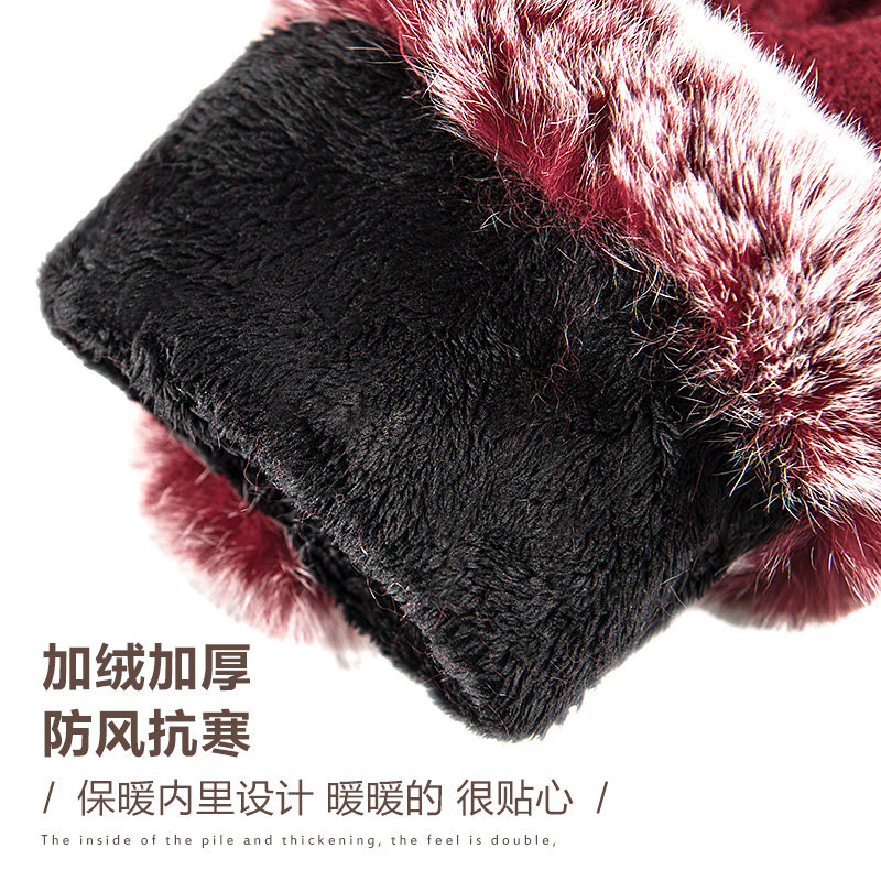 HENGYUANXIANG WOMENS WOOL GLOVES WINTER WARM REX RABBIT PLUS FLEECE COLD CYCLING TOUCH SCREEN WOMENS GLOVES