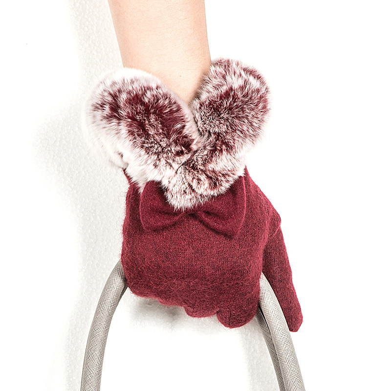 HENGYUANXIANG WOMENS WOOL GLOVES WINTER WARM REX RABBIT PLUS FLEECE COLD CYCLING TOUCH SCREEN WOMENS GLOVES