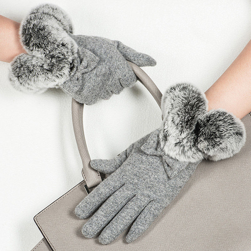 HENGYUANXIANG WOMENS WOOL GLOVES WINTER WARM REX RABBIT PLUS FLEECE COLD CYCLING TOUCH SCREEN WOMENS GLOVES