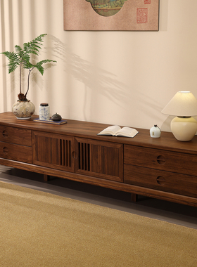 宋式美学实木电视柜 客厅收纳储物柜地柜 家用一体电视机柜置物柜