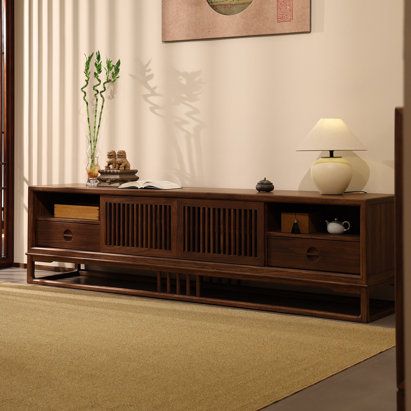 宋式美学实木电视柜客厅地柜储物柜新中式落地收纳柜电视机柜矮柜
