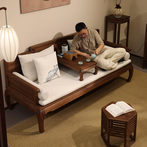 宋式美学罗汉床小户型客厅沙发床新中式禅意坐躺两用罗汉榻贵妃榻