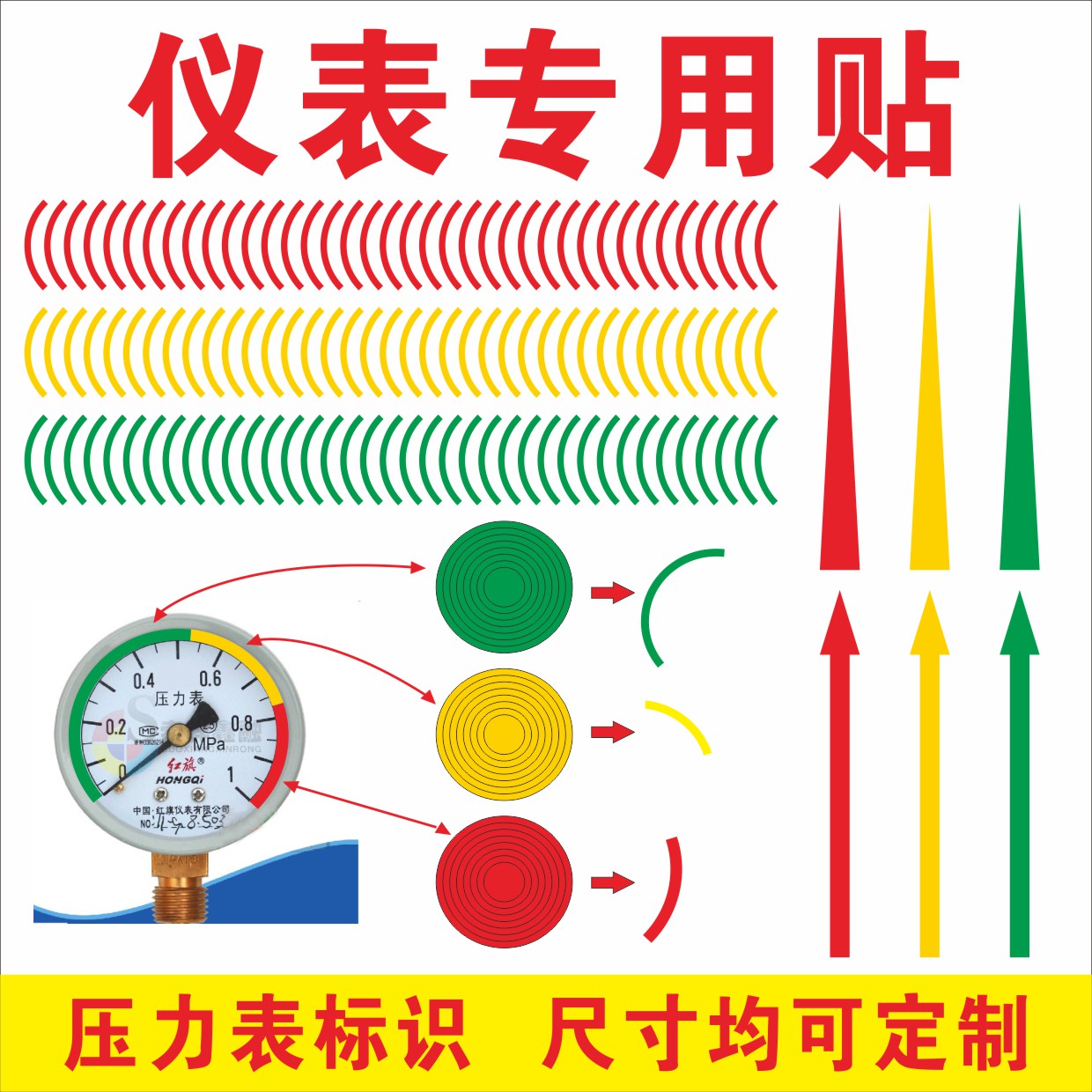 反光膜压力表红黄绿标识指示贴