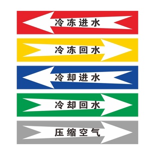 管道流向指示箭头标识冷冻进水回水标签冷却进水回水标示贴纸消防水管进回水自来水压缩空气蒸天然气管路定制