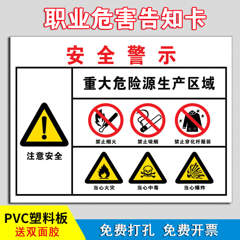 职业危害告知牌卡安全警示重大危险源生产区域注意安全当心触电激光