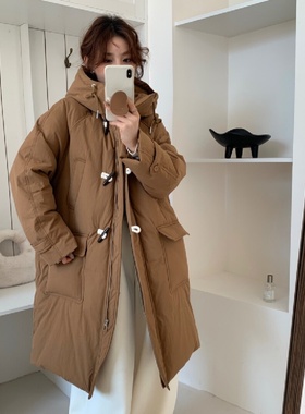 初吾家25冬新款牛角扣立领中长款羽绒服新国标90白鸭绒外套女7112