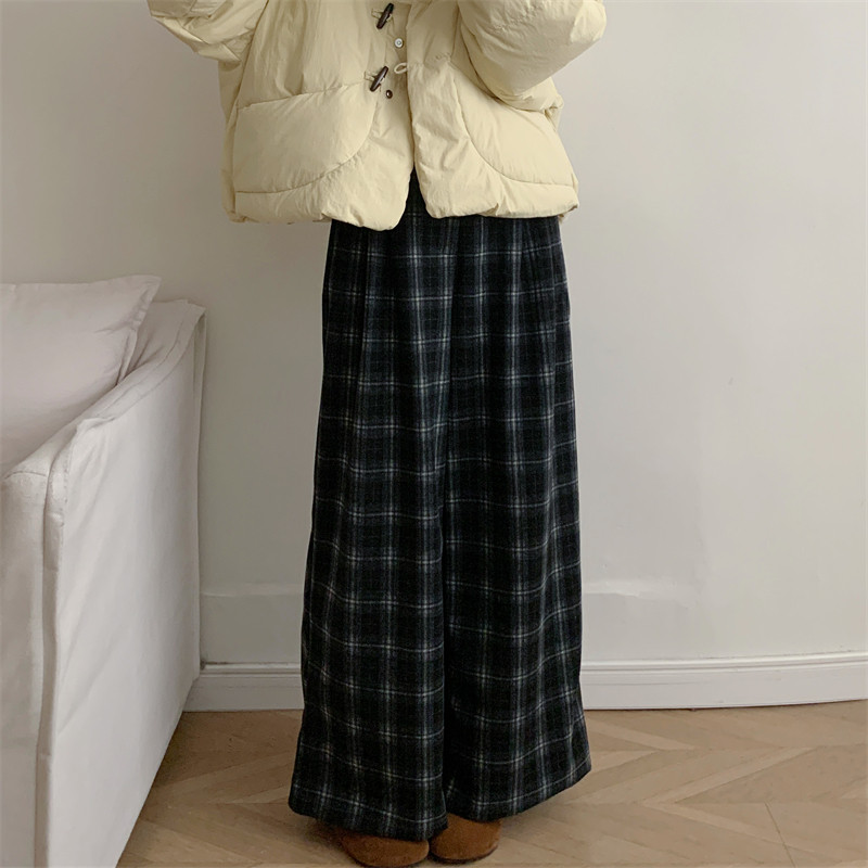 初吾家25秋冬新款日系复古慵懒风格子阔腿裤女高腰宽松垂感休闲裤,女装/女士精品,休闲裤,淘宝优惠券,粉丝福利购,淘宝优惠卷