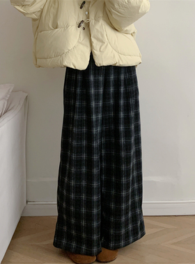 初吾家25秋冬新款日系复古慵懒风格子阔腿裤女高腰宽松垂感休闲裤