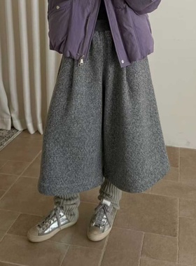 初吾家25冬新款雪花呢料八分裤女高腰显瘦保暖阔腿裤小个子休闲裤