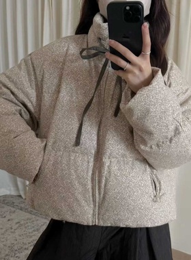 初吾家25冬季新款日系复古立领小黄花短款羽绒服面包服保暖外套女