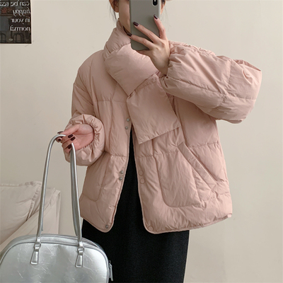 韩版短款自带围巾羽绒服女