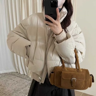 初吾家25冬季新款韩系立领针织拼接羽绒服女气质百搭保暖短款外套