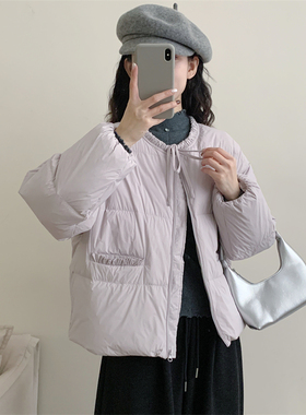 初吾家25冬新款韩系系带圆领羽绒服女短款白鸭绒甜美减龄保暖外套