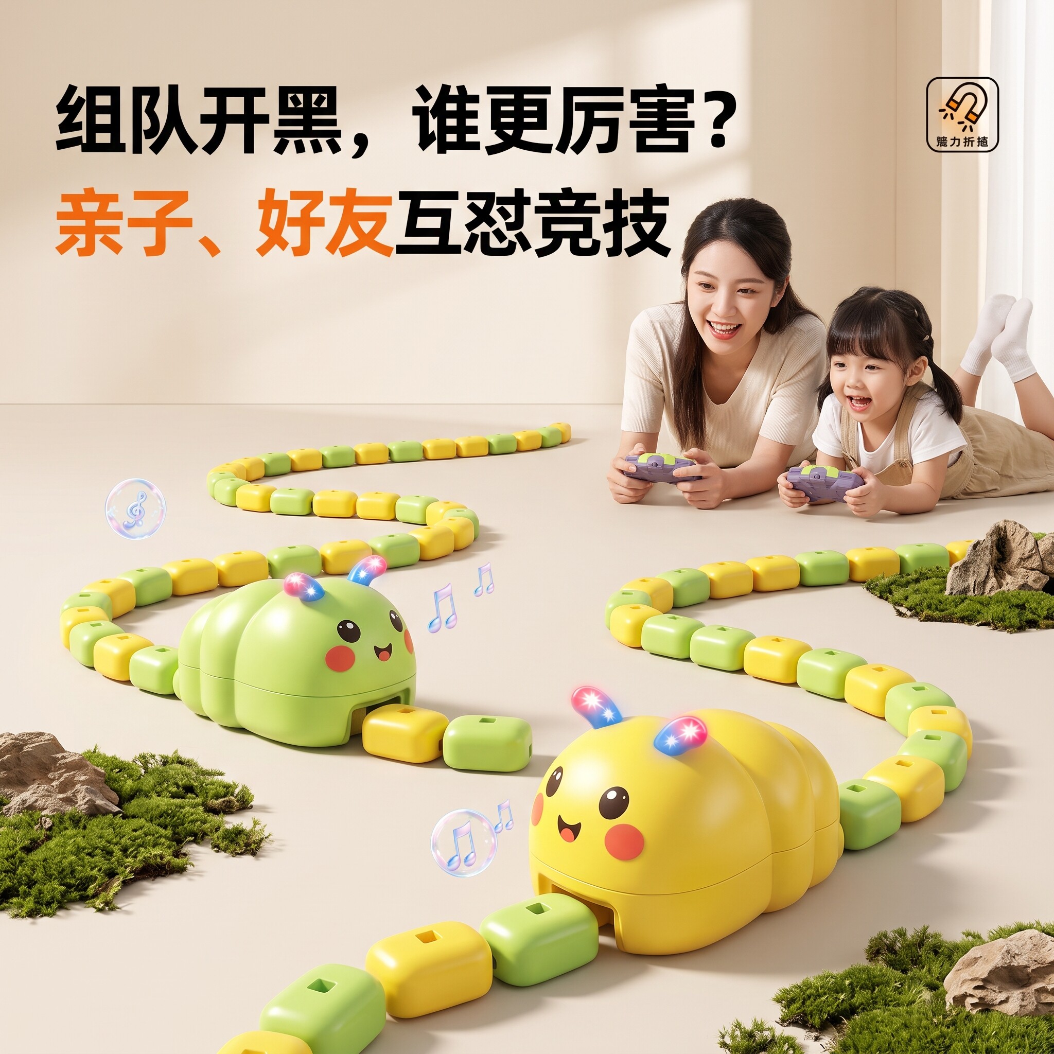 遥控贪吃蛇磁吸玩具双人对战亲子互动拼豆大作战磁力吞吃蛇遥控车