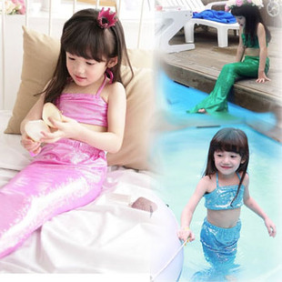 冰雪奇缘美人鱼儿童泳衣女童鱼尾巴三件套分体泳装女孩温泉表演服