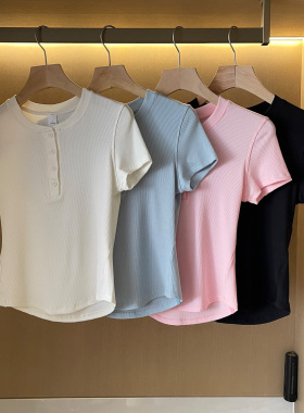 含金量高 LU真Z【亨利短袖/瘦成纸片人/罗纹肌理】0压运动T恤上衣