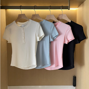 瘦成纸片人 含金量高 LU真Z 亨利短袖 0压运动T恤上衣 罗纹肌理