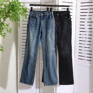王中王~ce尾!鼎客供~版型正!高腰复古窄版阔腿直筒微喇叭牛仔裤