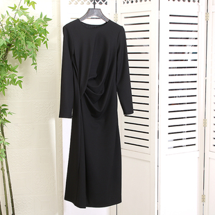 修身 越南元 褶皱遮肉显瘦长袖 太古里小黑裙 连衣裙长裙秋冬新 蛋