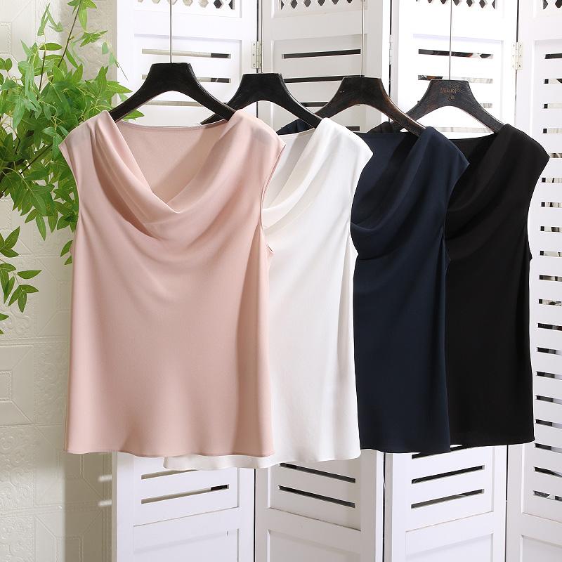 莞美三醋酸堆领无袖衬衫T恤上衣