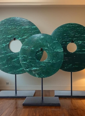 绿色玄关石材白色桌面摆件祝福